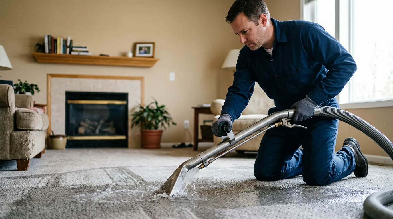 Water damage restoration technician working near West Chicago, IL